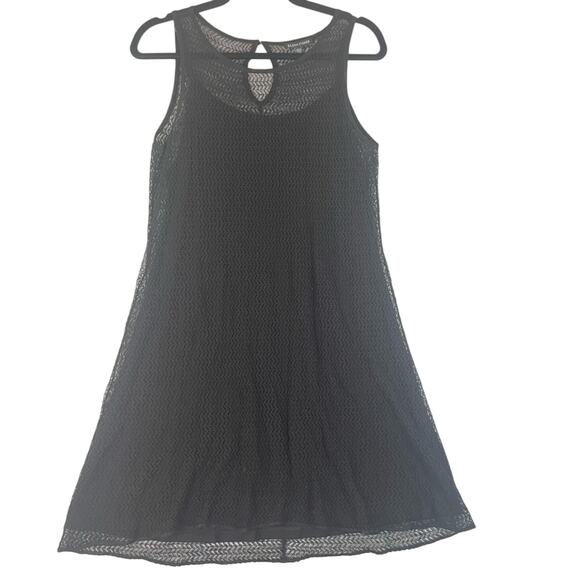 Eileen Fisher Herringbone Open Knit Lace Tank Dress Size Small Sheer Black - Picture 1 of 11